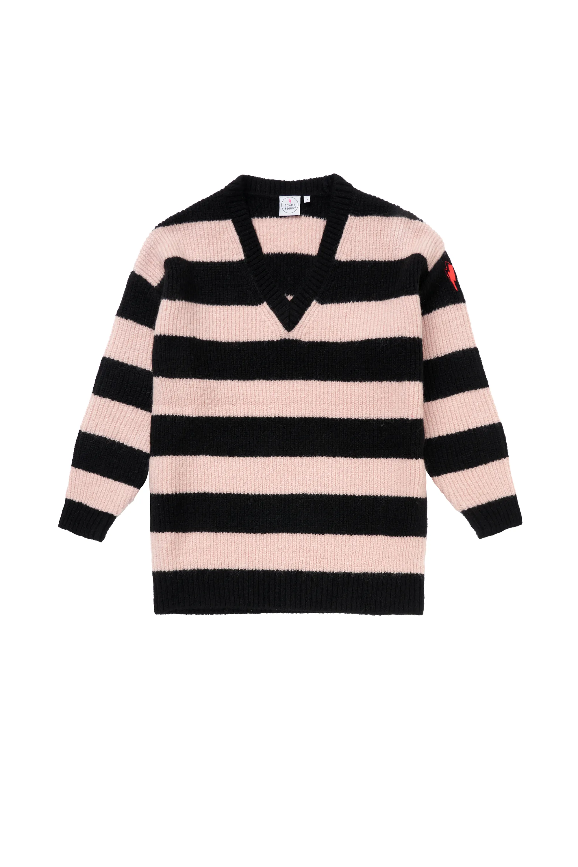 Black and Blush Pink Stripe V Neck Knit Jumper