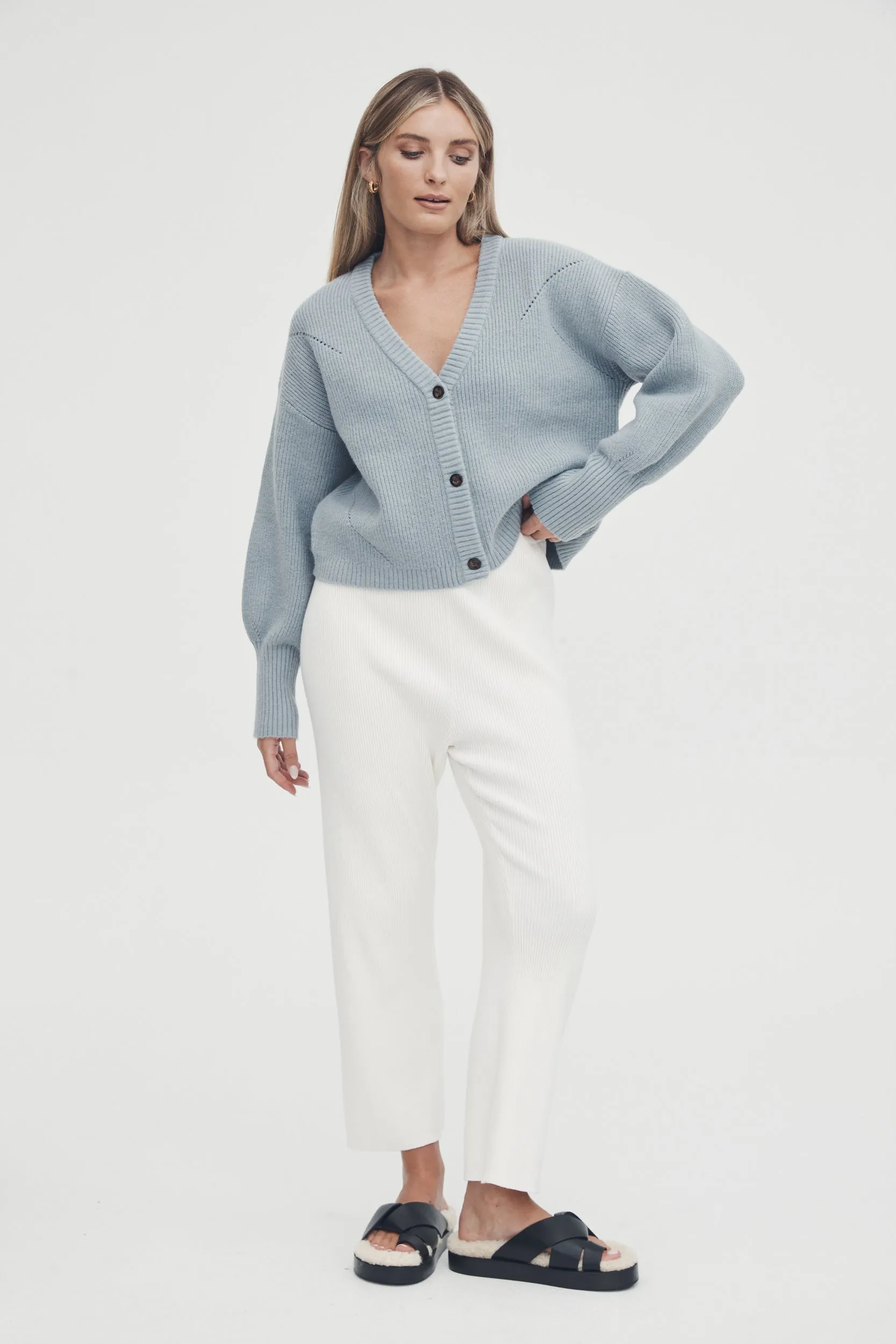 Button Crop Cardi (Cornflower) - FINAL SALE