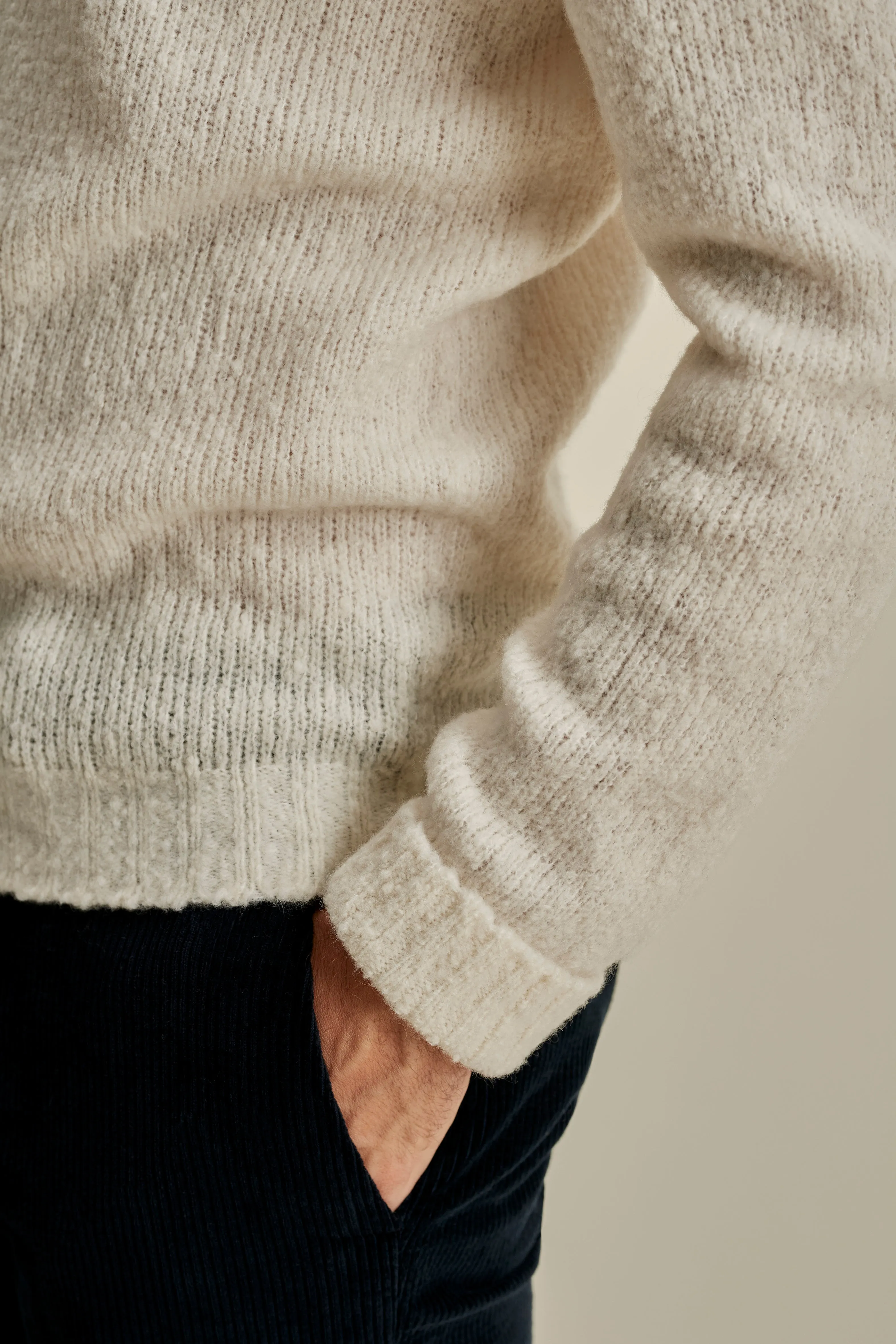 Felted Wool Cashmere Crew Neck Sweater