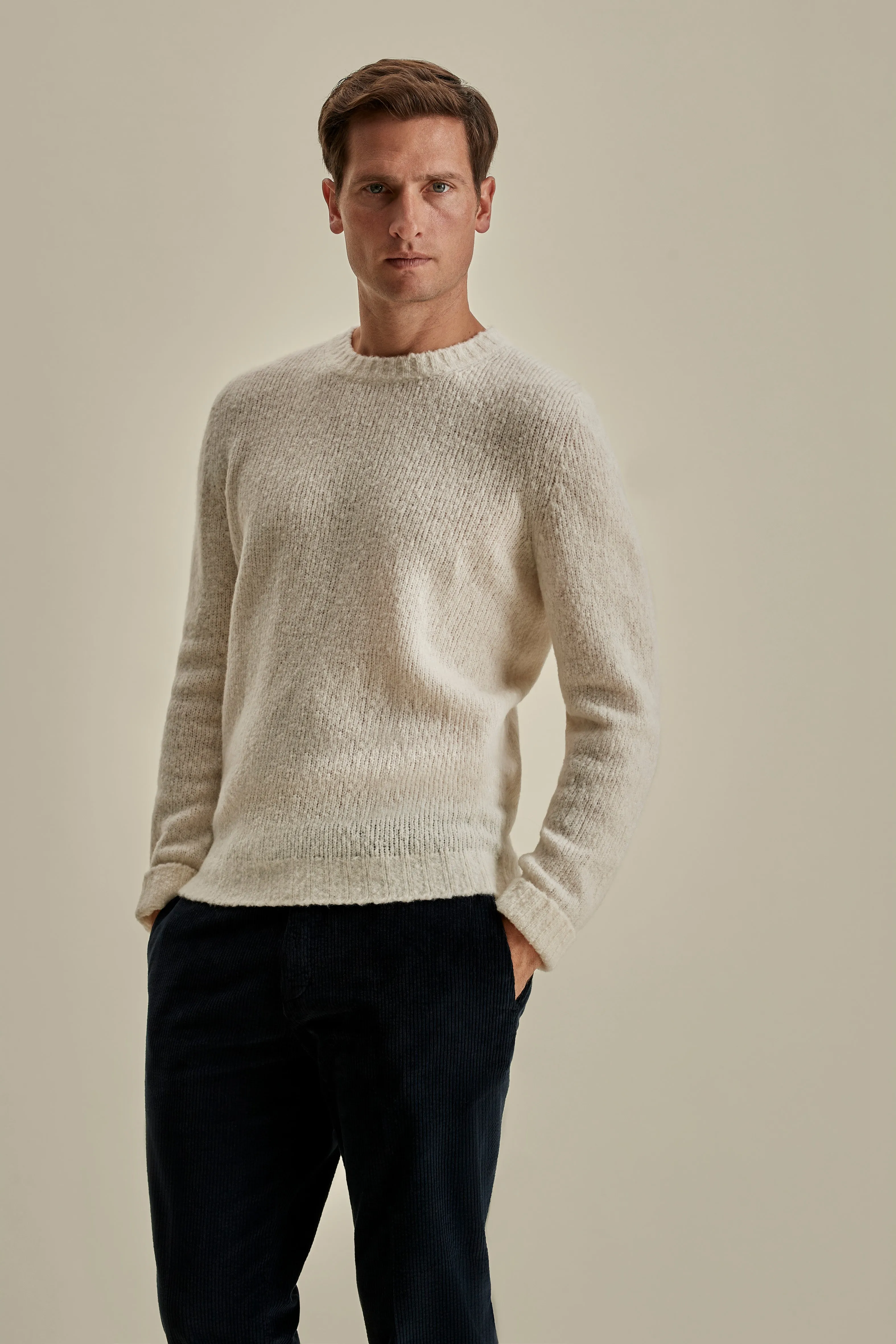 Felted Wool Cashmere Crew Neck Sweater