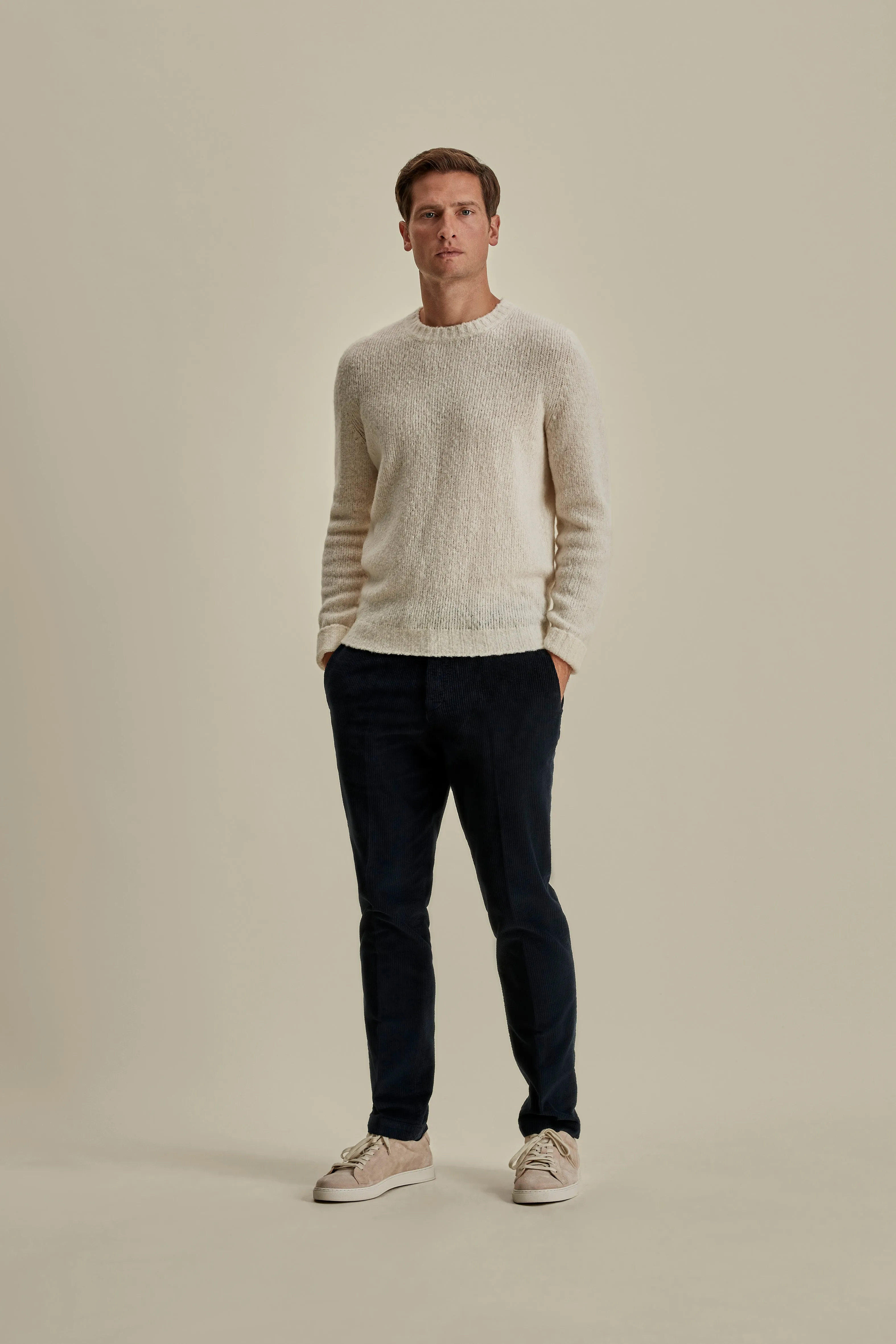 Felted Wool Cashmere Crew Neck Sweater