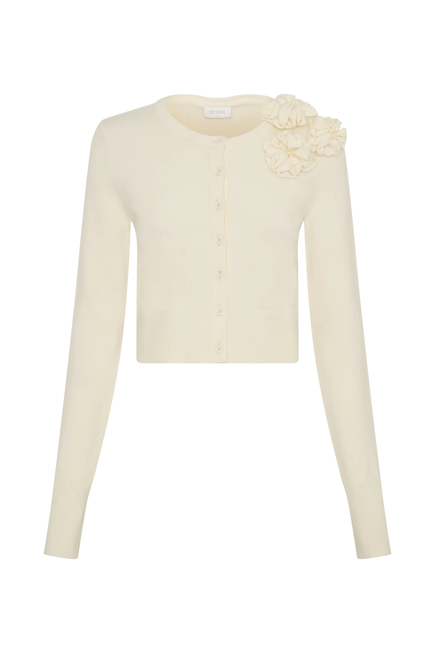 Gianna Knit Cardigan With Flowers - Cream