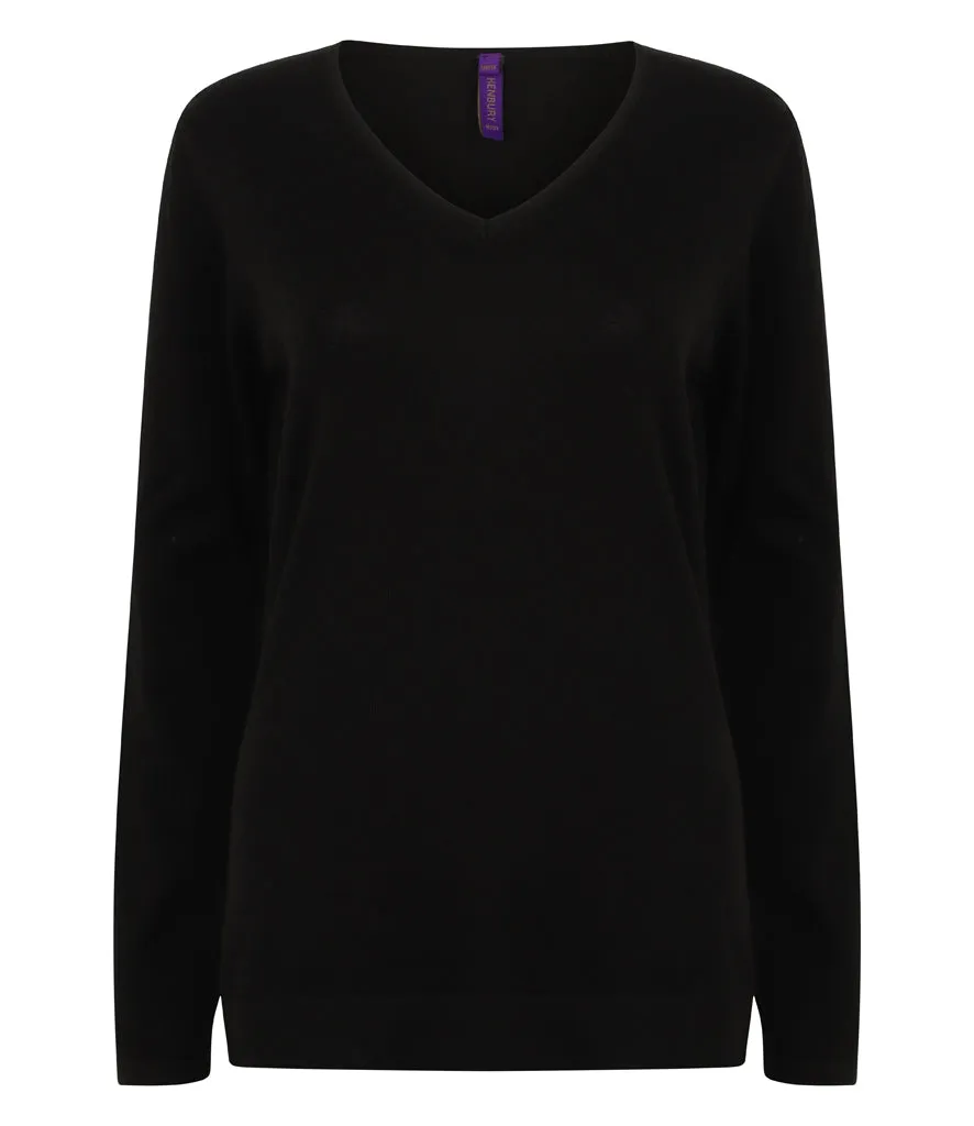 Henbury Ladies Lightweight Cotton Acrylic V Neck Sweater