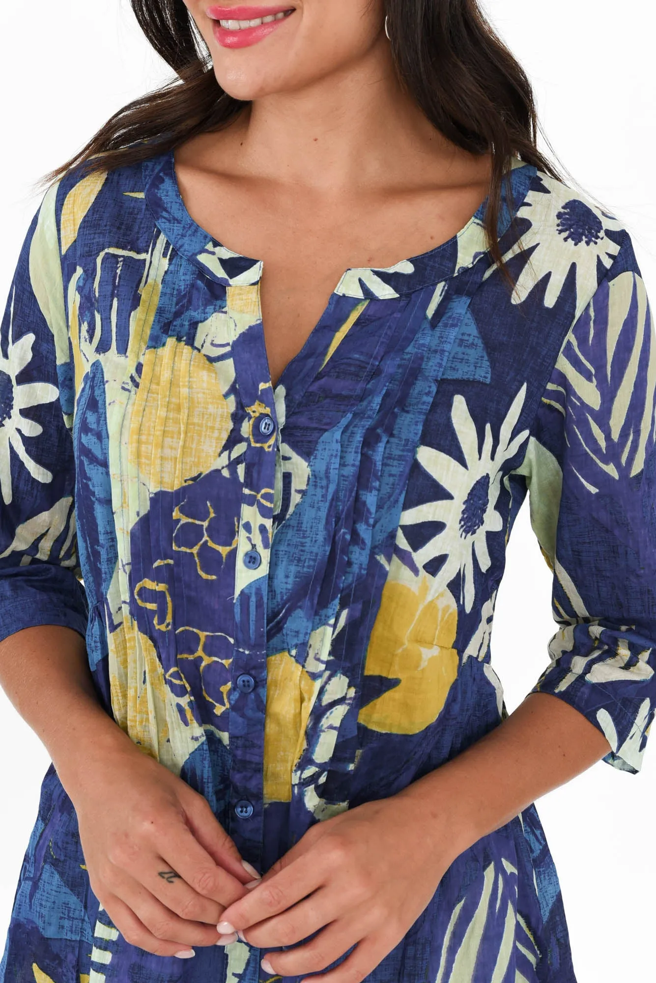 Indra Blue Abstract Cotton Tunic Top