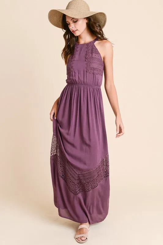 Long Maxi Dress with Crochet Trim