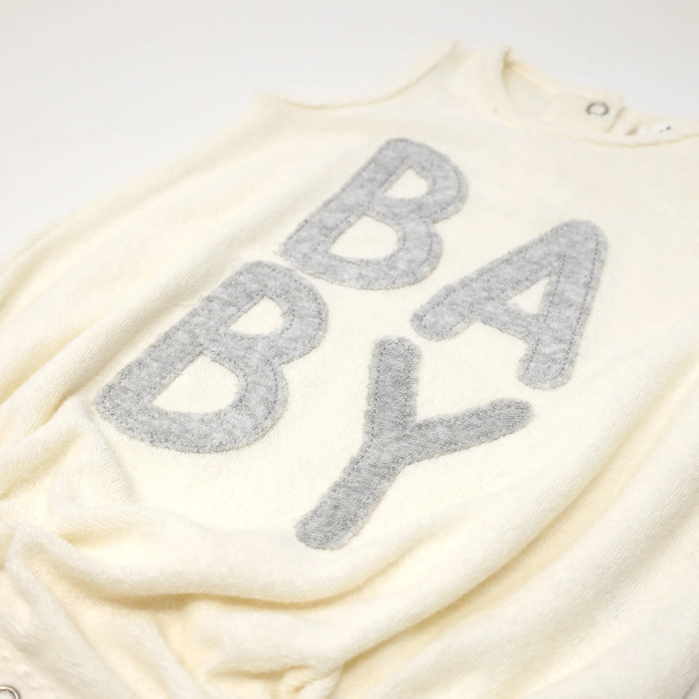 oh baby! Cotton Terry Bubble - Stacked "BABY" Gray Applique - Cream
