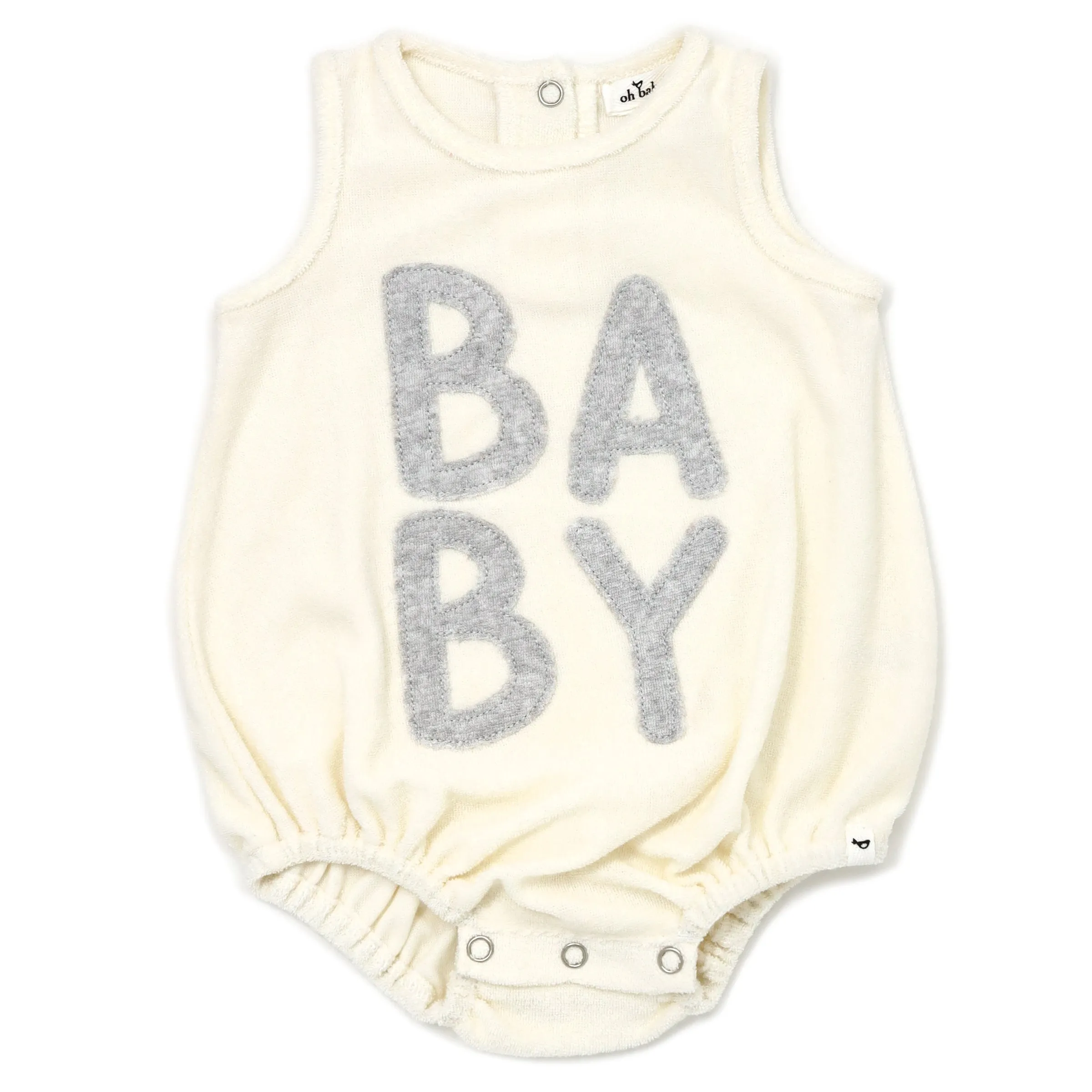 oh baby! Cotton Terry Bubble - Stacked "BABY" Gray Applique - Cream
