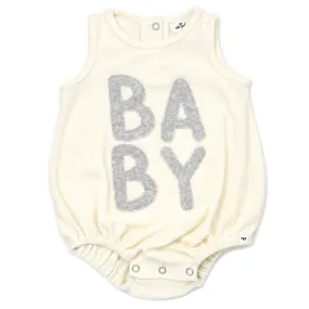 oh baby! Cotton Terry Bubble - Stacked "BABY" Gray Applique - Cream