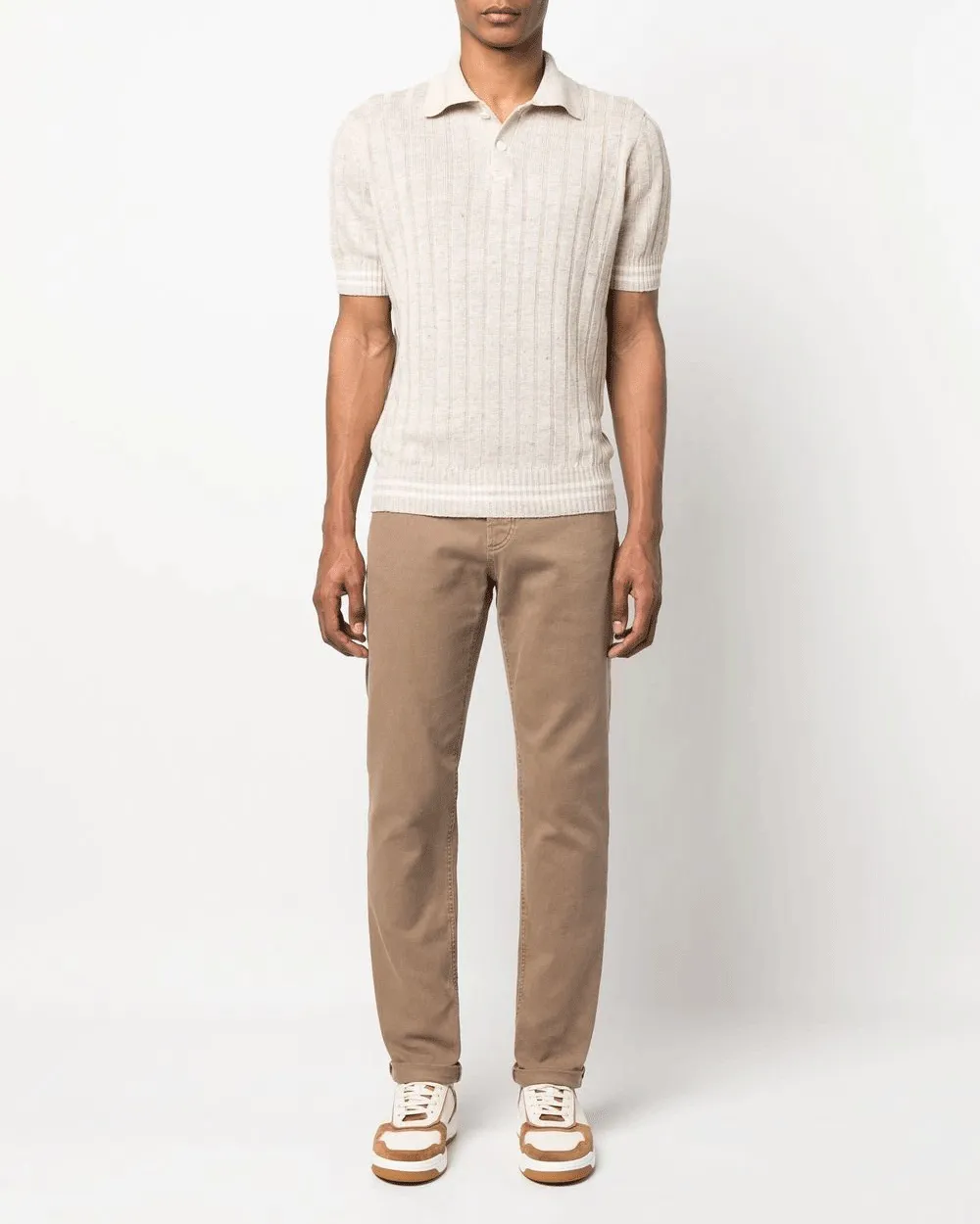 Oyster Wide Ribbed Short Sleeve Sweater Polo