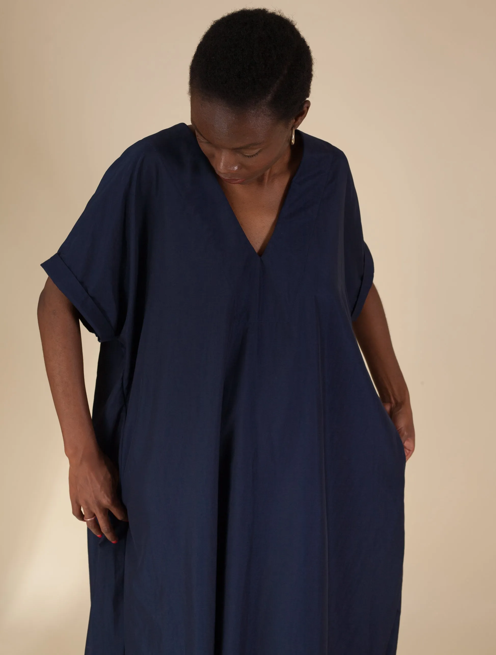 Plunge Neck Caftan (Navy)