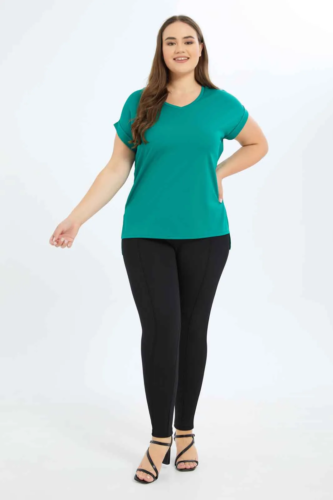 Plus Size Women Green Solid T-Shirt