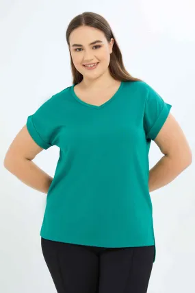 Plus Size Women Green Solid T-Shirt