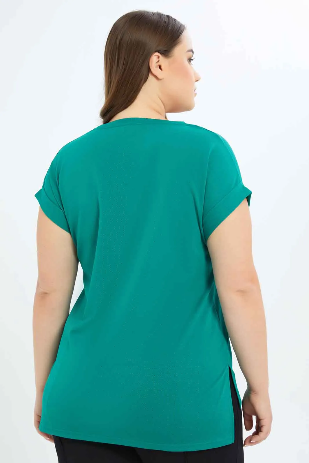 Plus Size Women Green Solid T-Shirt