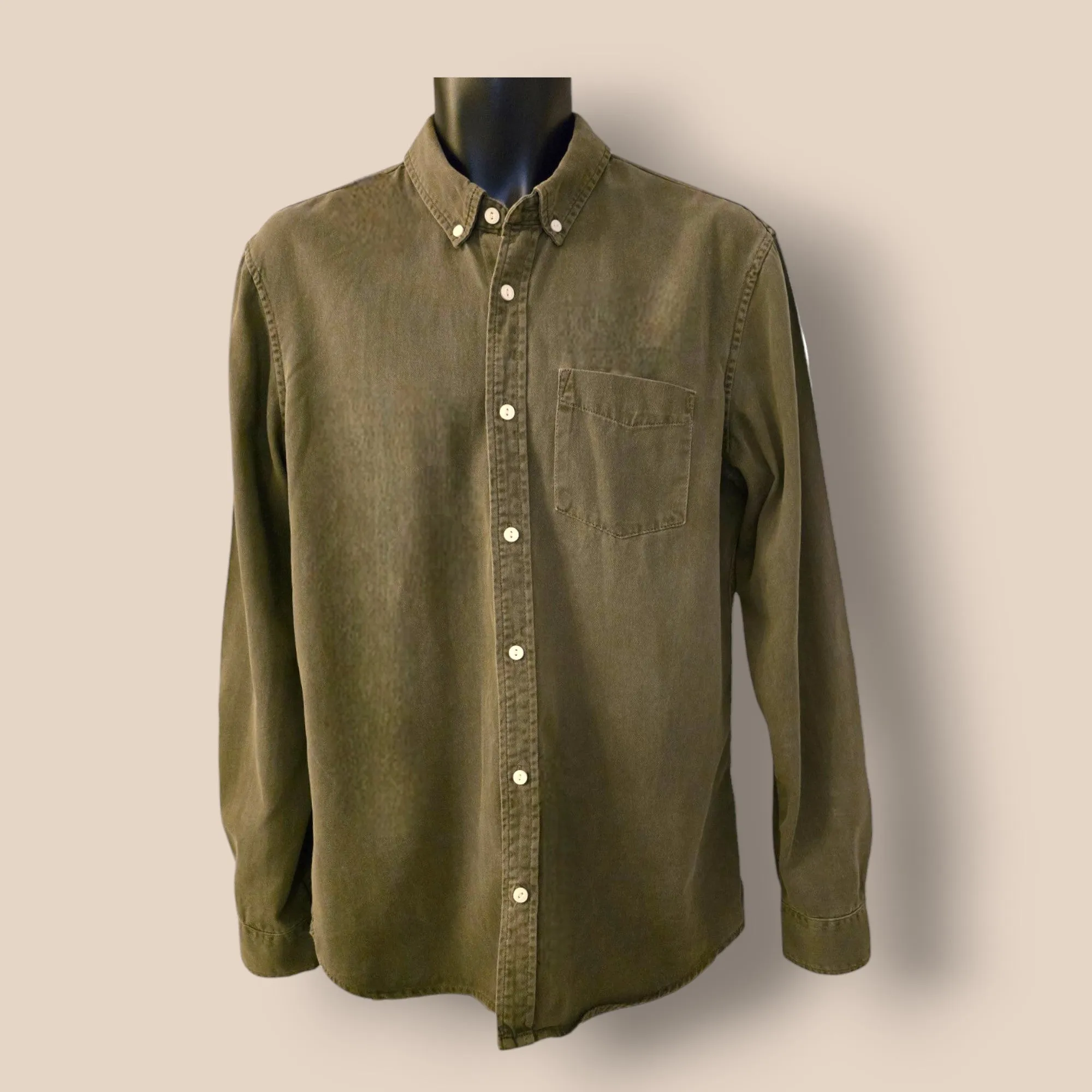 Pull & Bear Slim Fit Khaki Long Sleeve Shirt UK L