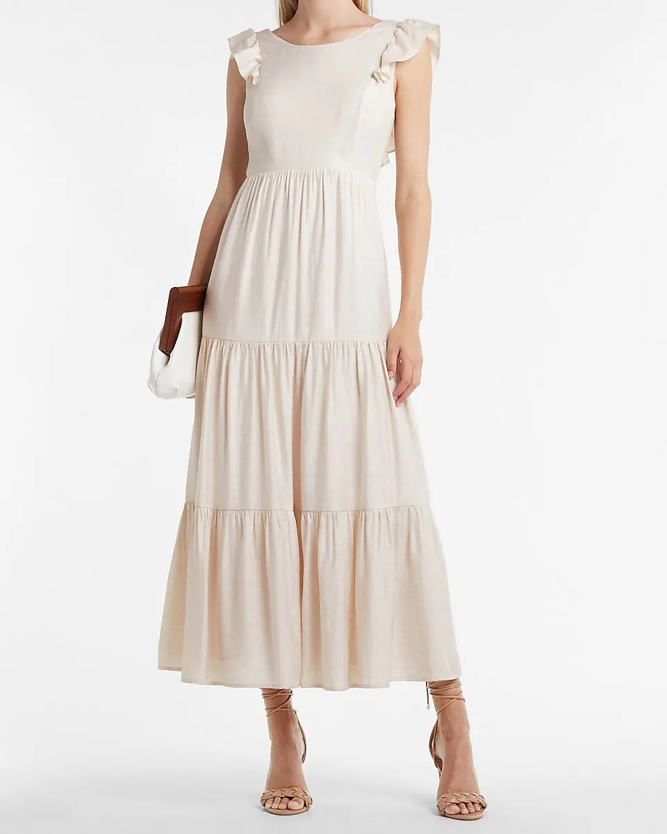 Tiered Ruffle Cut-Out Back Maxi Dress in Sandshell