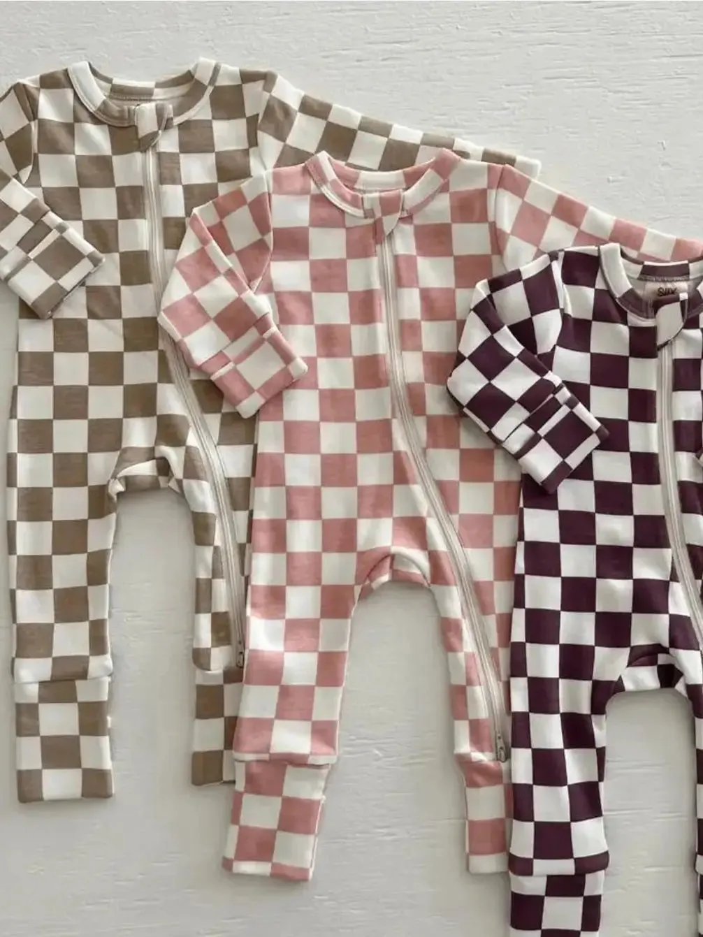 Tiramisu Checkerboard / Organic 2-Way Zip Romper