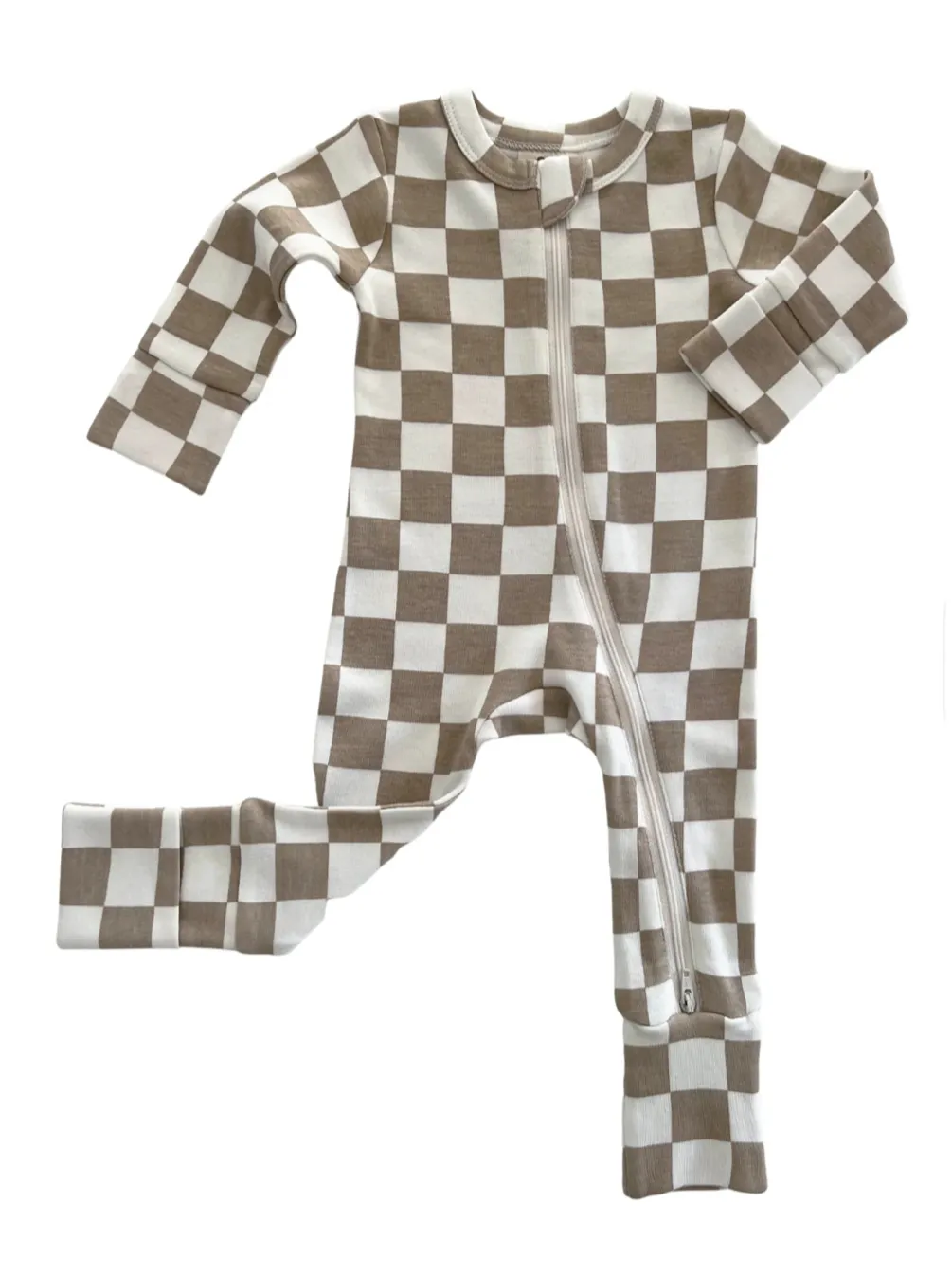 Tiramisu Checkerboard / Organic 2-Way Zip Romper