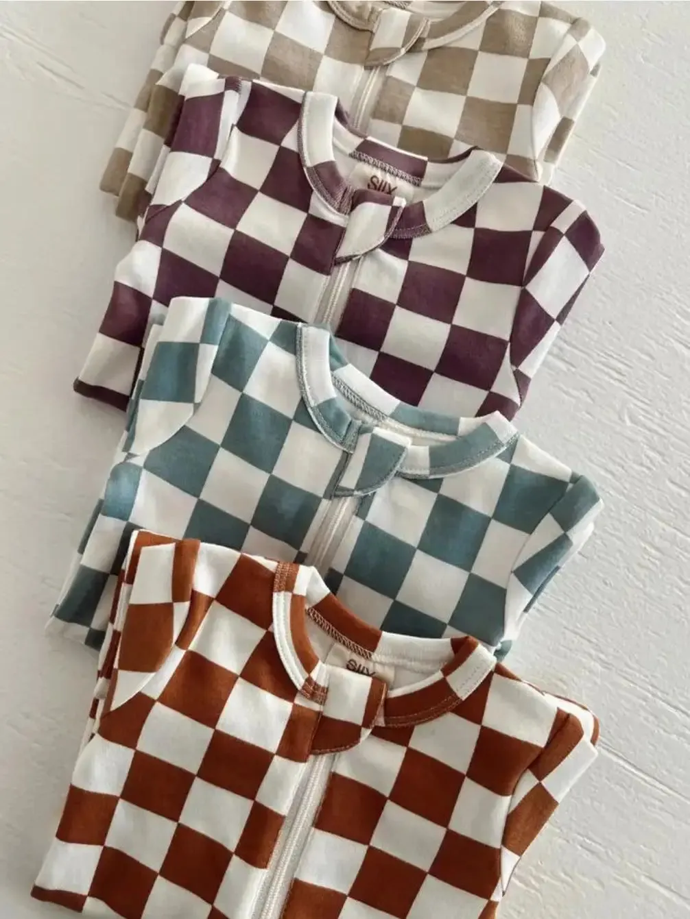 Tiramisu Checkerboard / Organic 2-Way Zip Romper