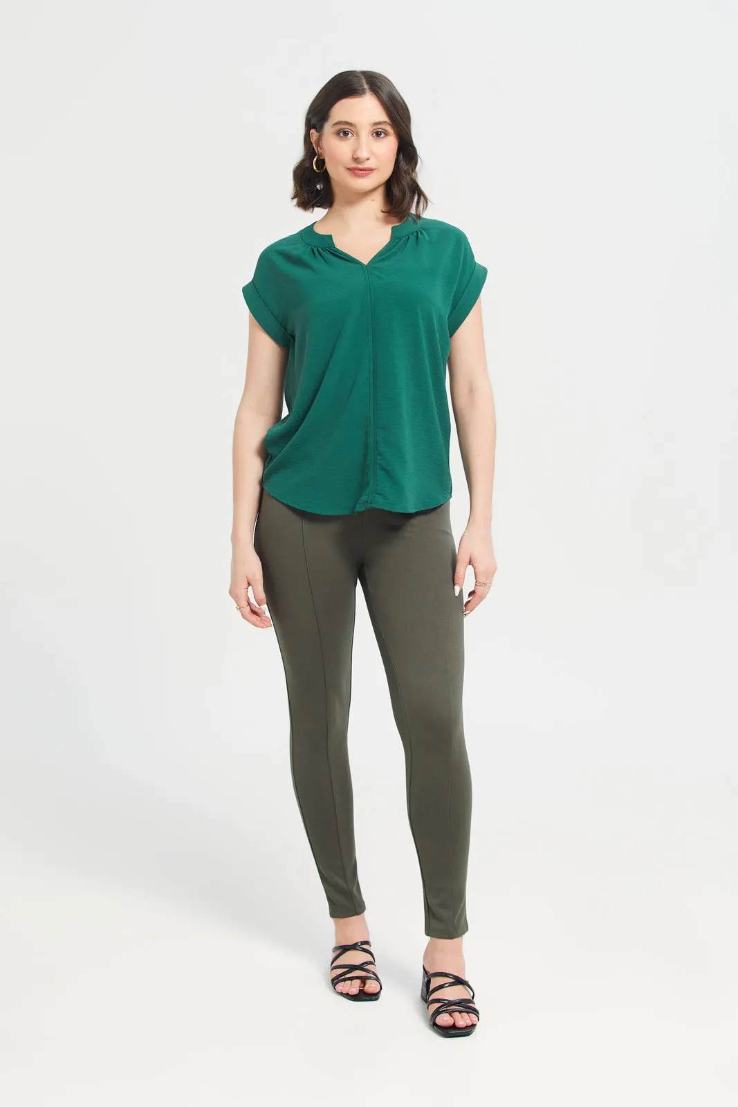 Women Olive Side Detailed Chain Leggings
